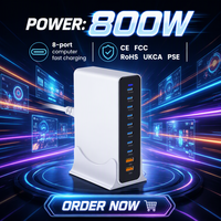 Chargeur rapide GaN 10-en-1 800W avec 8 ports USB-C et 2 ports USB-A, station de charge de bureau pour iPhone, tablette, MacBook, Android, Samsung