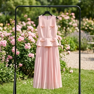 Abiti Lunghi da Donna Senza Maniche, Collo Tondo, Tinta Unita, Traspiranti, in Tessuto, Colore <span class=keywords><strong>Rosa</strong></span>, Casual, per Primavera, Estate e Autunno - Product Image 2