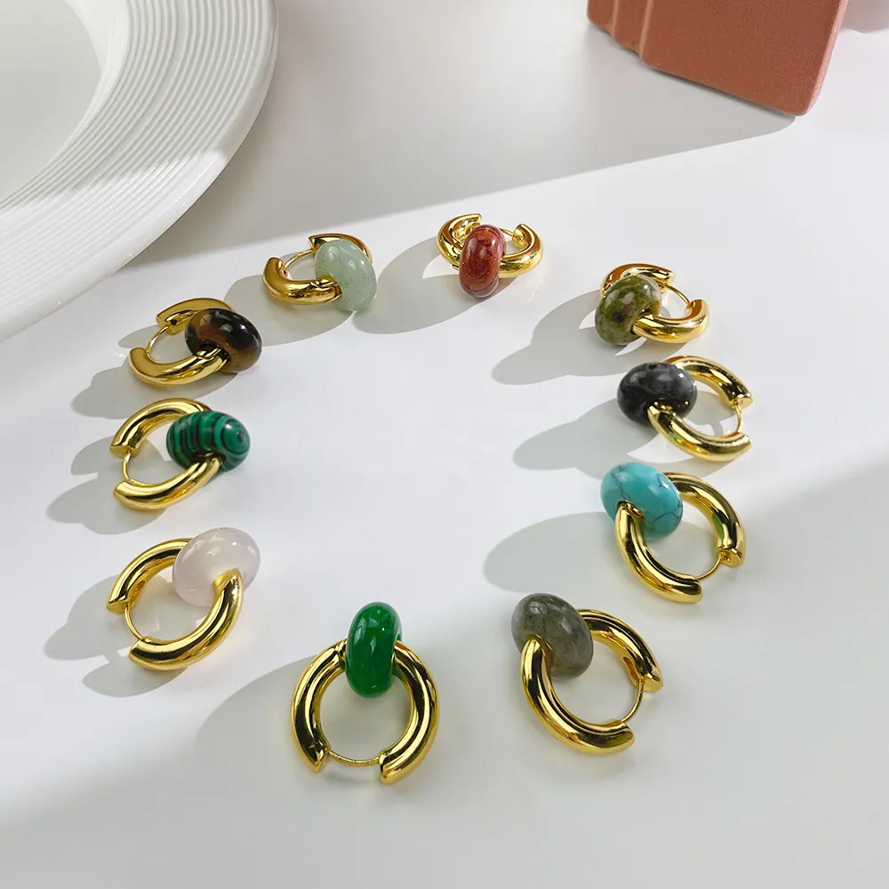 Boucles d'oreilles créoles en or avec pierres naturelles, bijoux tendance 2022
