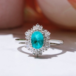 Anillo de Turmalina Paraiba Ovalada Art Deco de Plata S925, Regalo de Piedra Natalicia de Octubre, Anillos de Compromiso, Promesa, Aniversario, Regalo de San Valentín - Product Image 3