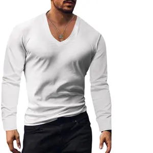Cross-border men's summer long sleeve top sunscreen base shirt Europe and the United States large V-neck solid color size casual