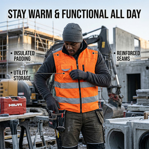 Veste de sécurité réfléchissante épaisse d'hiver sans manches à haute visibilité avec plusieurs poches, logo personnalisé, vêtements de travail pour hommes - Product Image 6