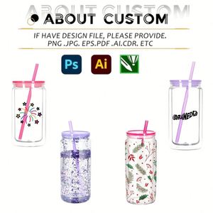 Vaso de Plástico Transparente de Doble Pared de 16 oz con Logotipo Personalizado, Brillantina, Orificio Preperforado, Tapas de Bambú y Pajitas, Vasos Tipo Bola de Nieve para DIY - Product Image 3