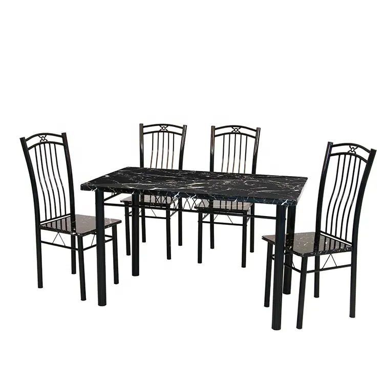 1 Tafel En 4 Stoelen Metalen Eetmeubels Woonkamer Tafel Set Massief Ijzeren Frame Keuken Algemene Gebruikte DS-0086