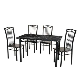 1 mesa e 4 cadeiras metal móveis de jantar mesa da sala conjunto ferro sólido quadro cozinha geral usado DS-0086