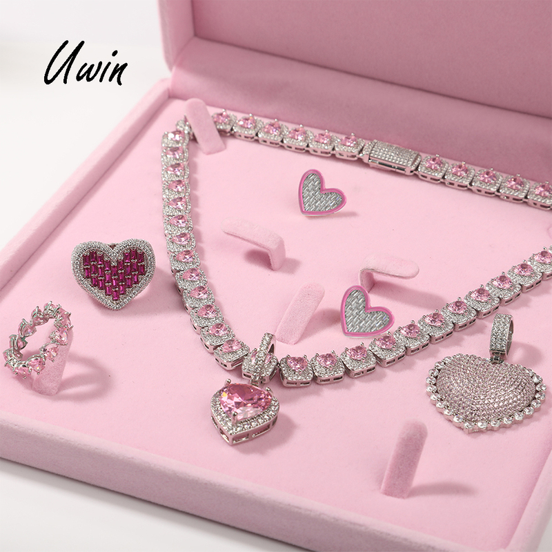 UWIN Pink CZ Heart Shape Chain