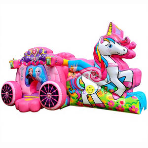 Casa Inflable con Tobogán en Forma <span class=keywords><strong>de</strong></span> Carruaje <span class=keywords><strong>de</strong></span> Princesa, Castillo Inflable Rosa <span class=keywords><strong>de</strong></span> Unicornio para Niñas - Product Image 1