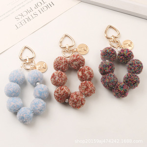 Nouvelle perle Pom-Pom voiture porte-clés créatif Portrait métal étiquette ronde pendentif étui pour écouteurs sac décoration - Product Image 3