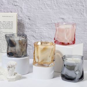 Square Glass Jar Scented <b>Candles</b> Single Wick Aromatherapy <b>Candle</b> Modern Marble Swirl Home Decoration - Product Image 1