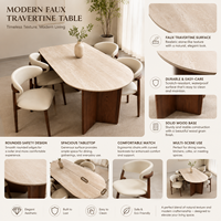 Table à manger de style travertin moderne, base en bois massif, table à manger ovale, mobilier de cuisine et de restaurant contemporain