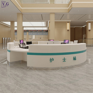 Mostrador de Recepción Redondo Moderno Personalizado de Corian con Iluminación LED y Acabado Metálico para Hospitales y Estaciones de Enfermerí<span class=keywords><strong>a</strong></span> de Hoteles - Product Image 3