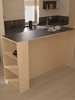 Mesa de Comedor Multifuncional Personalizable de Abedul para Salón, Estilo Moderno Minimalista, con Panel de Tablero Oceánico y Diseño Long Island