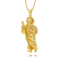 Bijoux religieux plaqué or 18 carats CZ Saint Jude San Judas Tadeo Pendentif Diamant Pave Madonna Pendentif Collier