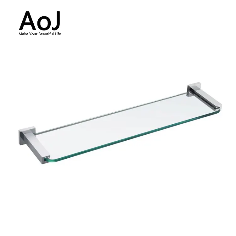 Luxury style latest square design accessories bathroom of brass storage glass shelf
