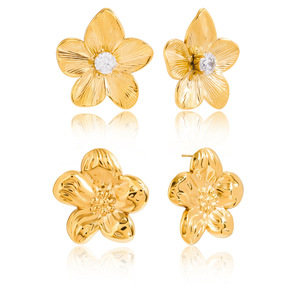 Flower <b>Stud</b> <b>Earrings</b> Gold Plated Stainless Steel Bezel Set <b>Crystal</b> Women's Everyday Wear Jewelry - Product Image 5