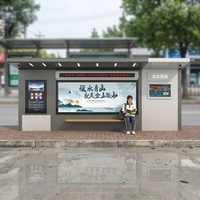 Abri de bus intelligent avec panneau d'arrêt et caisson lumineux publicitaire