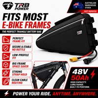 Batterie de vélo électrique 48V 50Ah, grand sac souple, pack pour cadre triangulaire, stock AU, livraison locale pour vélos de banlieue et de trail en Australie