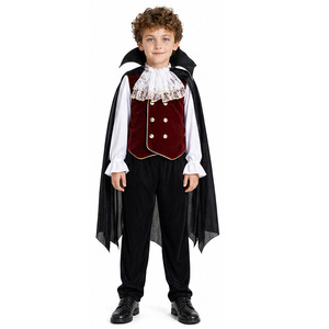 Conjunto de Disfraz de <span class=keywords><strong>Vampiro</strong></span> para Niños, Capa, Chaleco, Chaqueta, Vestido Victoriano Gótico de Terciopelo con Cuello de Encaje, Disfraz para Cosplay, Fiesta, Juego de Roles - Product Image 5