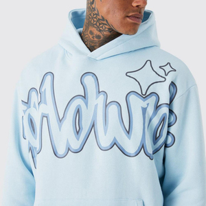 Conjunto de Sudadera con Capucha Azul para Hombre, Corte Holgado, Felpa, Chándal Informal con Bolsillo, Ropa de Otoño - Product Image 4