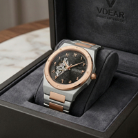 Montre squelette de luxe pour homme en acier inoxydable à mouvement automatique, résistante à l'eau, petit MOQ, personnalisation de votre logo de marque