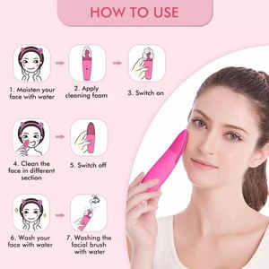 Limpiador facial de piel vibrador electrónico de mano, depurador impermeable recargable, cepillo de limpieza Facial eléctrico de silicona - Product Image 2