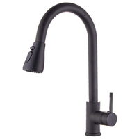 Robinet de cuisine moderne haut de gamme noir en acier inoxydable 304 avec douchette extractible rotative à 360 degrés et valve en céramique pour hôtels