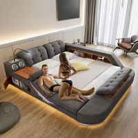 Ensemble de lit de massage USB en bois intelligent, tailles King et Queen, nouveau mobilier de chambre moderne, comprend des matelas doubles et un rangement