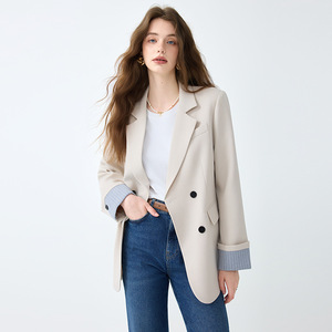 Women's Blazer Spring Autumn 2025 Loose Fit Korean Style Solid Color Polyester Jacket Casual Sophisticated Pocket Design - Product Image 4