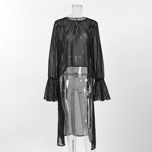 Atasan Chiffon Hitam Gaya Gelap Modis Terbaru untuk Wanita, Blus Lengan Panjang Longgar Musim Semi Panas 2026 untuk Wanita - Product Image 2