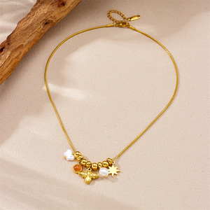 Fashionable Retro Creative Multi Element Pendant Stainless Steel Chain Bee Star Pearl Necklace Unisex Everyday Wear - Product Image 2