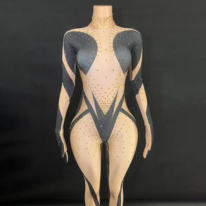 Nuevo disfraz <span class=keywords><strong>de</strong></span> cantante, Festival <span class=keywords><strong>de</strong></span> música, ropa <span class=keywords><strong>de</strong></span> fiesta, Bar, club nocturno, banda, discoteca, baile, modelo, pasarela, mono <span class=keywords><strong>de</strong></span> malla con diamantes <span class=keywords><strong>de</strong></span> imitación - Product Image 4