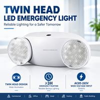 Lampe LED d'urgence, boîtier en plastique résistant au feu, deux têtes de lampe, 3 heures d'autonomie, rechargeable, 1800 mAh, IP20, 6000 K, intérieur