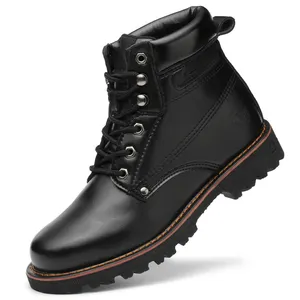 Özel hakiki deri erkekler için kompozit çelik burun ayakkabı inşaat İş güvenliği botları erkekler toptan