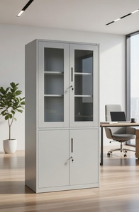 Armoire de classement de bureau en acier thermolaqué, mobilier de rangement métallique, avec serrure à clés et porte vitrée - Product Image 4