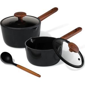 High Quality Modern Pots <b>Pans</b> Glass Lids Stainless Steel <b>Handle</b> Ceramic Non-Stick Induction 5 Piece Aluminum Cookware Set - Product Image 1