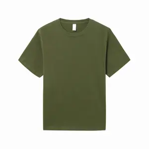 批发270克重磅棉军绿色t恤男士宽松厚实100% 棉纯色短袖t恤