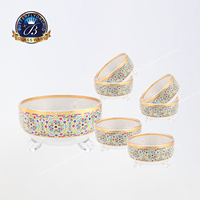 Ensemble de bols de service en verre moderne, écologiques, islamiques, arabes, de luxe, 1 grand, 6 petits, 6 bols décorés de couleurs, dernière collection Ramadan, pour la table familiale