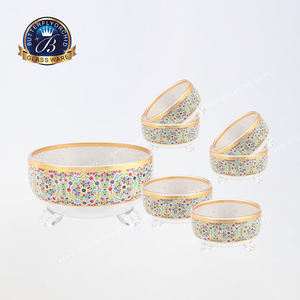 Ensemble de bols de service en verre moderne, écologiques, islamiques, arabes, de luxe, 1 grand, 6 petits, 6 bols décorés de couleurs, dernière collection Ramadan, pour la table familiale - Product Image 5