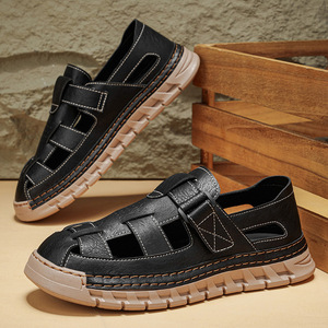 Sandalias de Pescador para Hombre, Cerradas, con Correa Ajustable y Hebilla, Parte Superior de Cuero Transpirable, Antideslizantes - Product Image 4