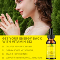 Gotas Líquidas de Vitamina B12 10000mcg en Oferta para un Sistema Nervioso Saludable, Gotas Líquidas de Folato, Calcio y Vitamina D3
