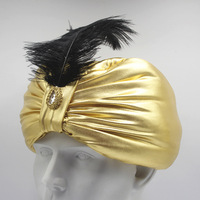 Sombrero árabe divertido de plumas étnicas indias de color brillante dorado, estilo europeo-americano, para playa, invierno, disfraz de actuación