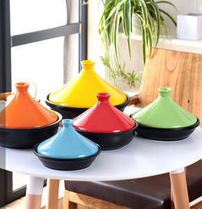 Pot Taji en céramique ou en fonte Pot en argile résistant à la chaleur avec fond plat <span class=keywords><strong>pour</strong></span> ragoût à la vapeur légumes et viande - Product Image 1