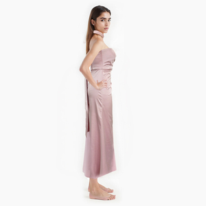 Nuevo vestido de fiesta de satén rosa fuerte-elegante falda acampanada con volantes y abertura - Product Image 6