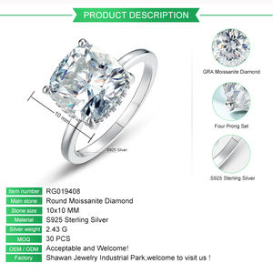 Anillo de plata moissanita al por mayor 1ct 2ct 3ct 4ct 10mm diamante 925 anillo de plata esterlina precio de fábrica anillo de bodas joyería - Product Image 2