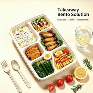 Barquettes alimentaires jetables personnalisées, 100 % compostables, à 4 compartiments, 9 pouces, pour vente en gros à prix abordable - Product Image 5