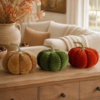 Citrouille en velours personnalisée en gros avec tige dorée antique pour la décoration d'automne et de Thanksgiving