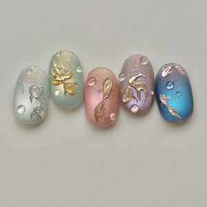 Coeur plaqué argent 3D avec design dégradé, style métal cool et <span class=keywords><strong>chic</strong></span>, presse oeil de chat amande sur les <span class=keywords><strong>ongles</strong></span> Nail Art détachable - Product Image 4