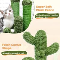 Griffoir pour chat en sisal en forme de cactus avec 3 poteaux à griffer et une balle interactive suspendue