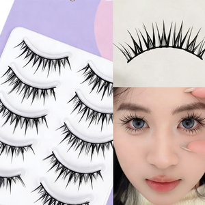 JIEJIE Faux cils en <span class=keywords><strong>coton</strong></span> plastique réutilisables, sans colle, sensation aérienne, motif dessin animé, faits à la main, effet mouillé, épaisses, bouclées, <span class=keywords><strong>tiges</strong></span> noires - Product Image 1