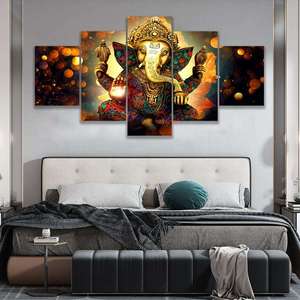 Porcelana de cristal de 5 paneles de alta calidad pintada con retratos de dioses hindúes en lienzo <span class=keywords><strong>cuadros</strong></span> de pared impresos <span class=keywords><strong>para</strong></span> decoración del hogar - Product Image 2